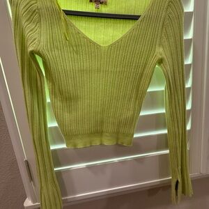 Lime Green Ribbed V-Neck Sweater